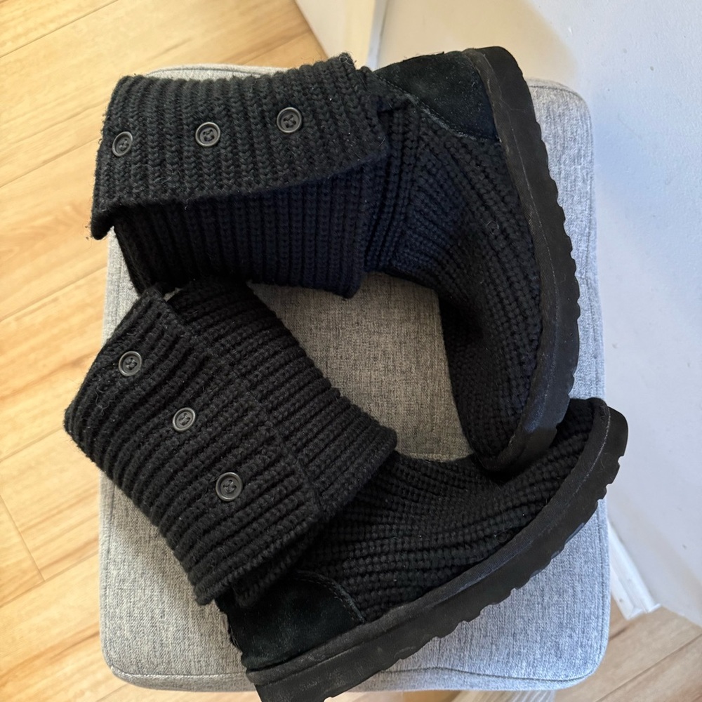 UGG Black Knit Boots with Button Accents - Picture 2 of 8